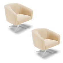 Poltrona Decorativa Giratória Cromada Kit 2 Stella Suede Bege D03 - D'Rossi