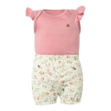 Conjunto Body Bebê Menina Regata e Short Gatinhos Rosa  -Hug