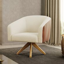 Poltrona Sala Stella Sintético PU Nozes/Bouclê Bege Base Giratória MA30 D03 - D'Rossi