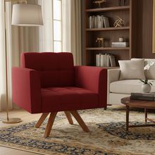 Poltrona Sala Decorativa Elisa Base Giratória Castanho MM30 Veludo Marsala D03 - D'Rossi