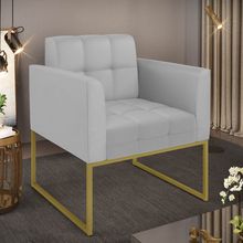 Poltrona Sala Decorativa Elisa Pé de Aço Lateral Dourado Sintético Cinza D03 - D'Rossi