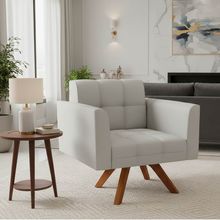 Poltrona Sala Decorativa Elisa Base Giratória Castanho MM30 Sintético Cinza D03 - D'Rossi