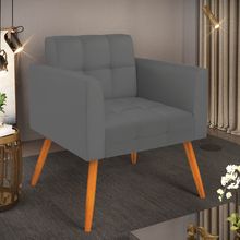 Poltrona Sala Decorativa Elisa Pé Palito Castanho Sintético Grafite D03 - D'Rossi