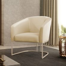 Poltrona Decorativa Stella Base Industrial Champanhe Sintético Bege D03 - D'Rossi