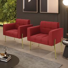 Poltrona Sala Decorativa Kit 2 Elisa Pé Aço Lateral Dourado Veludo Marsala D03 - D'Rossi