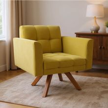 Poltrona Sala Decorativa Elisa Base Giratória Castanho MM30 Veludo Mostarda D03 - D'Rossi