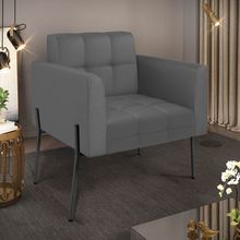 Poltrona Sala Decorativa Elisa Pé de Aço Lateral Preto Sintético Grafite D03 - D'Rossi