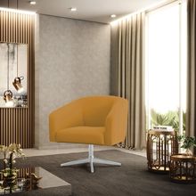 Poltrona Sala Decorativa Stella Base Giratória Cromada Veludo Mostarda D03 - D'Rossi