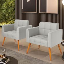 Poltrona Sala Decorativa Kit 2 Elisa Pé Palito Castanho Sintético Cinza D03 - D'Rossi