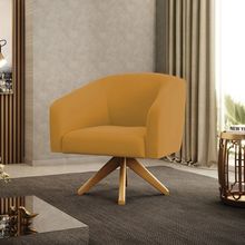 Poltrona Sala Decorativa Stella Base de Madeira Giratória Veludo Mostarda D03 - D'Rossi