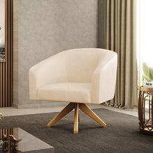 Poltrona Sala Decorativa Stella Base de Madeira Giratória MA30 Sintético PU Bege D03 - D'Rossi