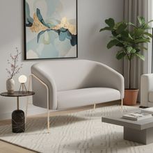 Sofá 2 Lugares Namoradeira Stella Base Industrial Alta Dourada Veludo Cinza D03 - D'Rossi