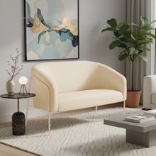 Sofá 2 Lugares Namoradeira Stella Industrial Alta Champanhe Suede Bege D03 - D'Rossi