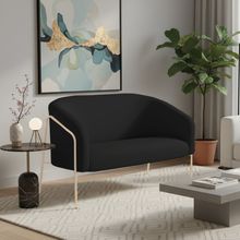 Sofá 2 Lugares Namoradeira Stella Base Industrial Alta Champanhe Veludo Preto D03 - D'Rossi