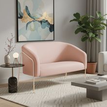 Sofá 2 Lugares Namoradeira Stella Base Industrial Alta Champanhe Veludo Rosê D03 - D'Rossi