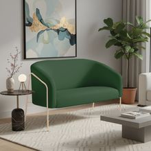 Sofá 2 Lugares Namoradeira Stella Base Industrial Alta Champanhe Veludo Verde D03 - D'Rossi