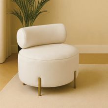 Poltrona Sala Ilha Orgânica Éden Pé Aço Lateral Dourado Bouclê Bege E03 - D'Rossi