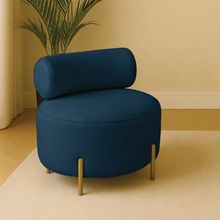 Poltrona Sala Ilha Orgânica Éden Pé Aço Lateral Dourado Bouclê Azul E03 - D'Rossi