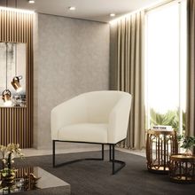 Poltrona Sala Decorativa Stella Base Industrial Preta Veludo Cotelê Bege D03 - D'Rossi