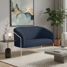 Sofá 2 Lugares Namoradeira Stella Industrial Alta Champanhe Suede Azul Marinho D03 - D'Rossi