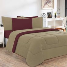 Edredom Malha 100% Algodão Gran Moratta 1 Peça Queen - Avelã/Vinho