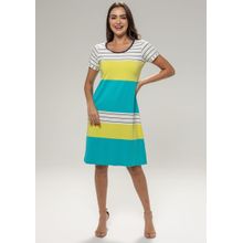 Vestido Pau a Pique Listrado Azul e Amarelo