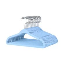 Kit com 30 Cabides Slim Veludo Infantil Azul Gancho de Metal