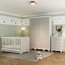 Quarto De Bebê Completo Com Berço Americano 3 Em 1 Dengo Multimóveis MP4588 Branco-off White