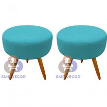 Kit 02 Puff Redondo Pés Palito azul Turquesa