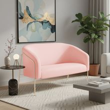 Sofá 2 Lugares Namoradeira Stella Industrial Alta Champanhe Suede Rosa Bebê D03 - D'Rossi