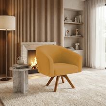 Poltrona Sala Decorativa Stella Base de Madeira Giratória Veludo Mostarda D03 - D'Rossi