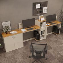 Conjunto De Escritório Tech 1 Livreiro 1 Buffet E 2 Mesas 90 - Off White E Cedro Off White E Cedro