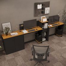 Conjunto De Escritório Tech 1 Livreiro 1 Buffet E 2 Mesas 90 - Preto E Cedro Preto E Cedro