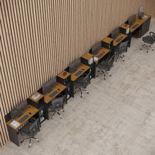 Conjunto De Escritório Tech 5 Livreiro 1 Buffet E 6 Mesas 90 - Preto E Cedro Preto E Cedro