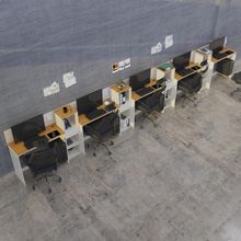 Conjunto De Escritório Tech 4 Livreiro E 5 Mesas 90cm - Vian - Off White E Cedro Off White E Cedro