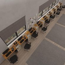 Conjunto De Escritório Tech 8 Livreiro E 9 Mesas 90cm - Vian - Off White E Cedro Off White E Cedro