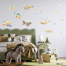 Adesivo De Parede Avião Helicóptero Dirigível Céu Aquarela