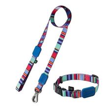 Coleira Ajustável E Guia Para Cães Raios E Listras Azul - P