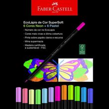 Lápis De Cor Supersoft Com 12 Cores 6 Neon + 6 Pastéis Faber-castell