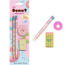 Kit Escolar Com 4 Peças Lápis Grafite Apontador Borracha Donuts Volta As Aulas