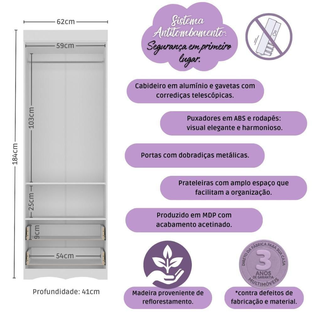 Guarda-roupa Infantil 62cm 2 Portas E 2 Gavetas Realeza Multimóveis ...