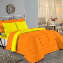 Edredom Casal Nobre 1 Peça Dupla Face 2,00m X 2,20m Malha 100% Algodão - Laranja / Amarelo