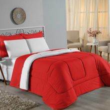 Edredom Casal Nobre 1 Peça Dupla Face 2,00m X 2,20m Malha 100% Algodão - Vermelho / Branco