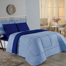 Edredom Casal Nobre 1 Peça Dupla Face 2,00m X 2,20m Malha 100% Algodão - Azul-bebê / Royal