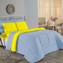 Edredom Casal Nobre 1 Peça Dupla Face 2,00m X 2,20m Malha 100% Algodão - Azul-bebê / Amarelo