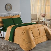 Edredom Casal Nobre 1 Peça Dupla Face 2,00m X 2,20m Malha 100% Algodão - Cobre / Verde-bandeira