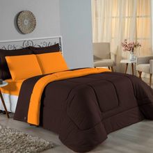 Edredom Casal Nobre 1 Peça Dupla Face 2,00m X 2,20m Malha 100% Algodão - Marrom / Laranja