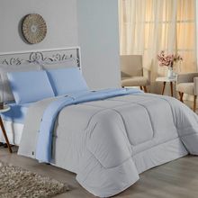 Edredom Casal Nobre 1 Peça Dupla Face 2,00m X 2,20m Malha 100% Algodão - Cinza / Azul-bebê
