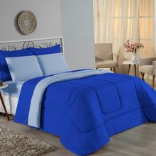 Edredom Casal Nobre 1 Peça Dupla Face 2,00m X 2,20m Malha 100% Algodão - Royal / Azul-bebê