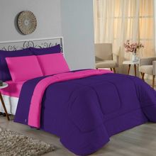 Edredom Casal Nobre 1 Peça Dupla Face 2,00m X 2,20m Malha 100% Algodão - Roxo / Pink